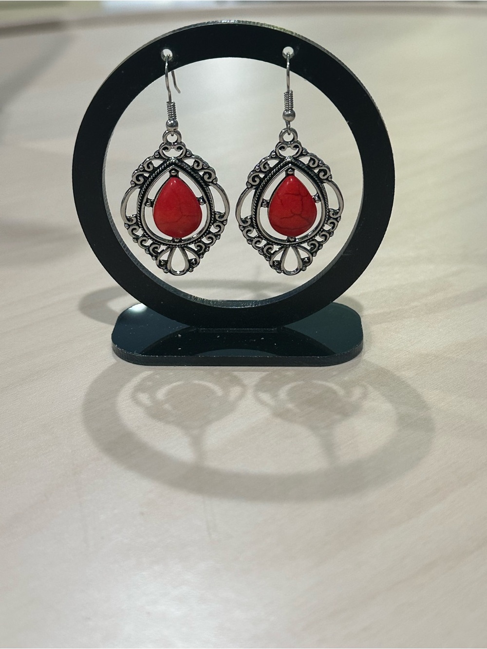 Paparazzi Southern Fairytale Red Teardrop Filigree Dangle Earrings